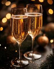 Festive Celebration with Sparklers Champagne Glasses Friends Merry Christmas New Year Toasting Bokeh Warm Atmosphere