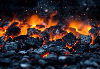 Glowing embers of a hot barbecue fire