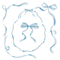 Blue ribbon watercolor bows illustratio