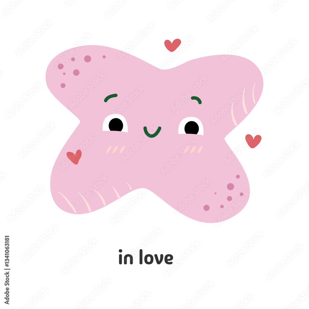 Poster cute abstract character expressing love and fondness, smiling personage in love. vector isolated che