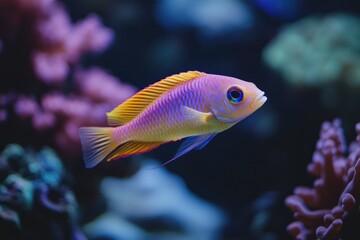 Vibrant tropical fish in coral reef tank