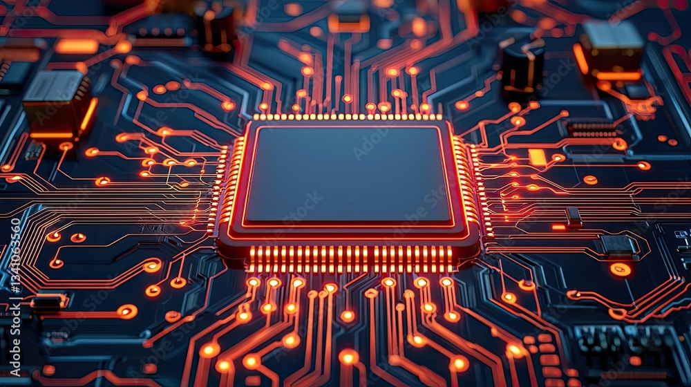 Aufkleber Cloud technology in public and private server storage concept. Close-up view of a computer chip with intricate circuit designs and glowing connections.