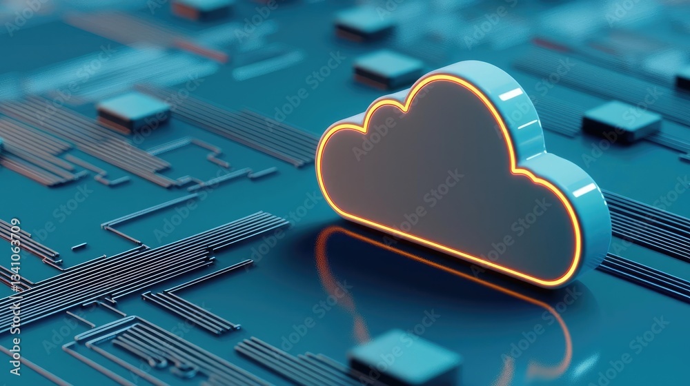 Aufkleber Cloud technology database and server backup storage concept. A digital cloud symbol on a circuit board background representing cloud computing.