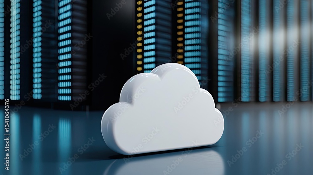Poster cloud technology private and public storage server concept. modern cloud storage symbol displayed ne