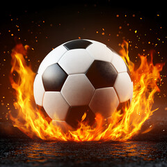 soccer ball on fire with flames vector black background