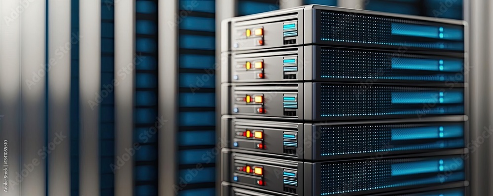 Leinwandbilder Cloud technology private and public storage server concept. Modern server rack with illuminated indicators in a data center environment.