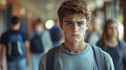 Fototapeta premium Teenager Feeling Isolated and Bullied in School Hallway