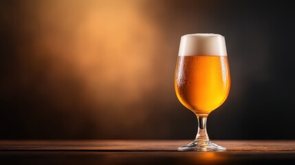 An elegantly styled glass of beer filled with foam glistens in soft lighting, embodying a vibrant atmosphere perfect for celebration, relaxation, and social gatherings.