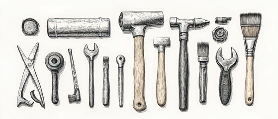 Hand Tools Collection Vintage Engraving Illustration for Repair and Construction