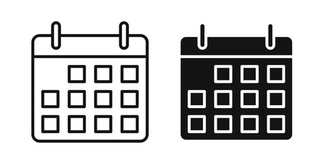 Calendar icons set in black colors on white background