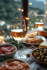 Cozy Dinner Table with Wine and Appetizers for Celebration
