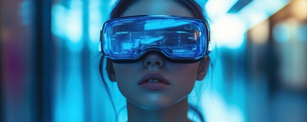 3D Minimalist Cartoon Character Wearing Futuristic VR Goggles on a White Background Virtual Reality Technology Concept