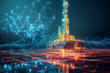 Fototapeta premium Futuristic oil rig utilizing advanced technology for optimized resource extraction and operational efficiency