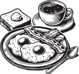 Breakfast eggs bacon and coffee vector illustration