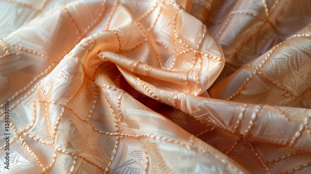 Canvas Prints close-up of a soft, peach-colored fabric with a geometric pattern.