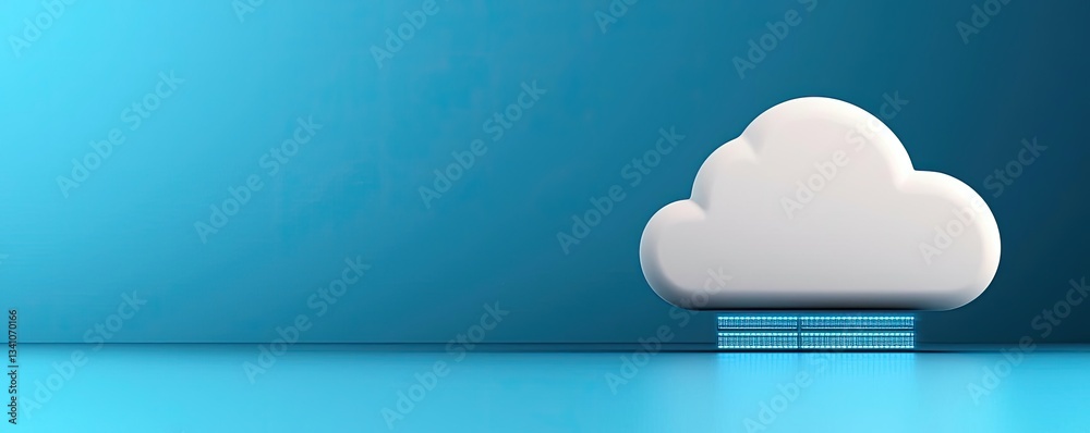 Poster Cloud technology in public and private server storage concept. Minimalistic cloud illustration with a sleek blue background for digital use.