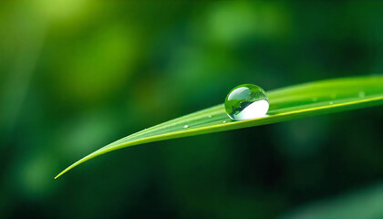 Single Raindrop on Green Leaf