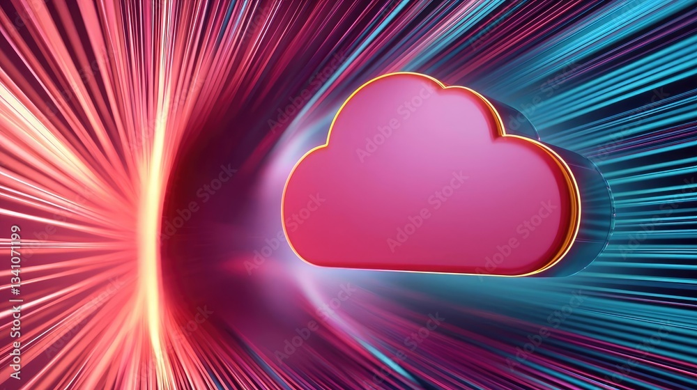 Poster cloud technology private and public storage server concept. dynamic cloud symbol surrounded by vibra
