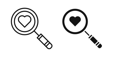 Search heart icons in black fill and line style