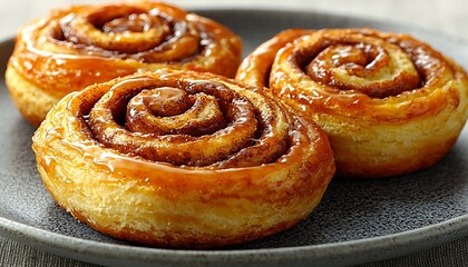 Caramel Cinnamon Rolls on Plate.