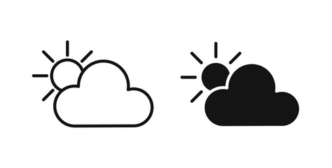 Cloud sun icons in black fill and line style