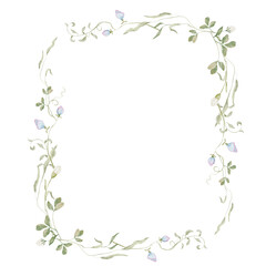 Watercolor frame with herbs and wildflowers