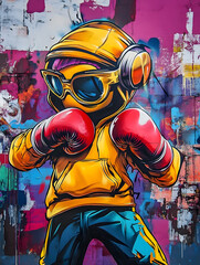 graffiti on the wall with boxing character