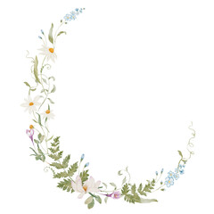 Watercolor frame with herbs and wildflowers