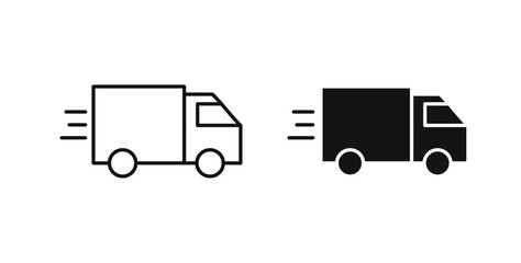 Moving truck icons in black fill and line style