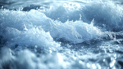 Close-up of churning ocean waves, showcasing texture and movement of water.  Sunlight glistens on the surface