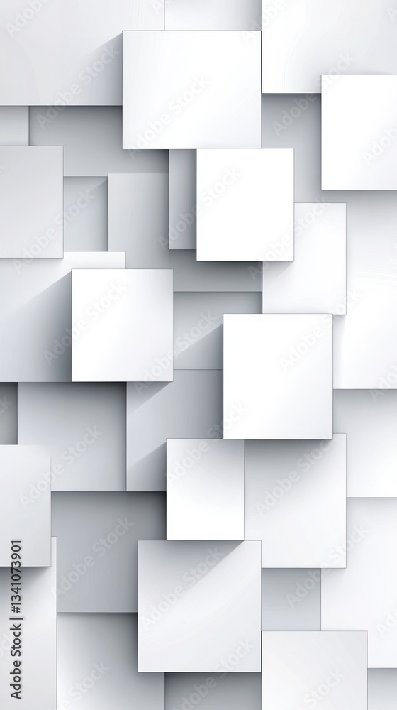 Poster abstract composition of overlapping white squares creating depth