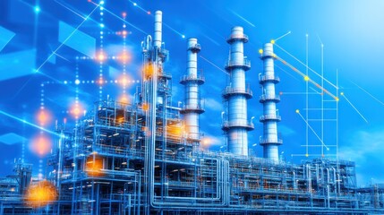 Fototapeta premium Industrial Complex: Modern Refinery with Advanced Technology and Network Connections