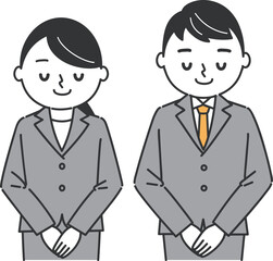 お辞儀　ビジネスパーソン　上半身　イラスト　ベクター