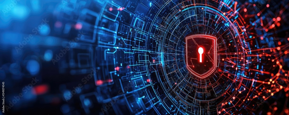 Fototapete Cybersecurity data protection in database computing concept. Abstract digital security concept with shield and key symbol.