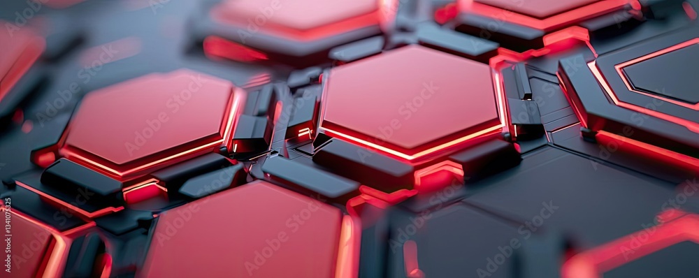 Fototapete Cybersecurity data protection in database computing concept. Abstract hexagonal pattern with red and black colors.