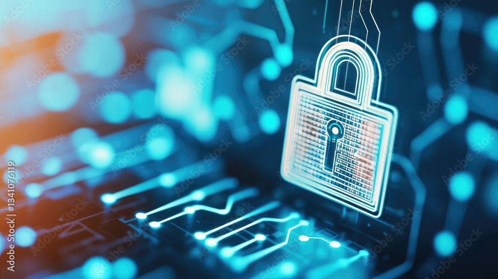 Aufkleber Cybersecurity data protection in database computing concept. Digital lock symbolizing cybersecurity and data protection.