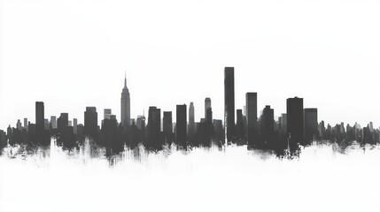 Fototapeta premium NYC Skyline Silhouette - Cityscape View - Urban Landscape - Print
