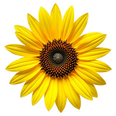Fototapeta premium Single vibrant sunflower blossom isolated on white background. Full bloom, detailed textures, studio lighting, crisp focus. Botanical art, graphic element, icon, design asset.