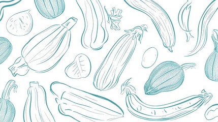 Elegant Line Art Vegetable Pattern - Fresh Seasonal Vegetables Illustration