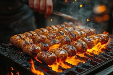 Grilling Hot Dogs at a Street Food Stand