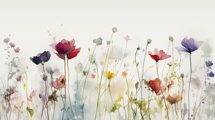 Obraz premium Watercolor Wildflowers Meadow