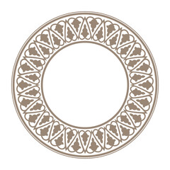 Golden classic Greek round ornament. Circle of Ancient Greece, Roman Empire. Byzantine painting of wall, floor, ceiling. European palace. Symmetrical ornament tile pattern, vintage byzantine style