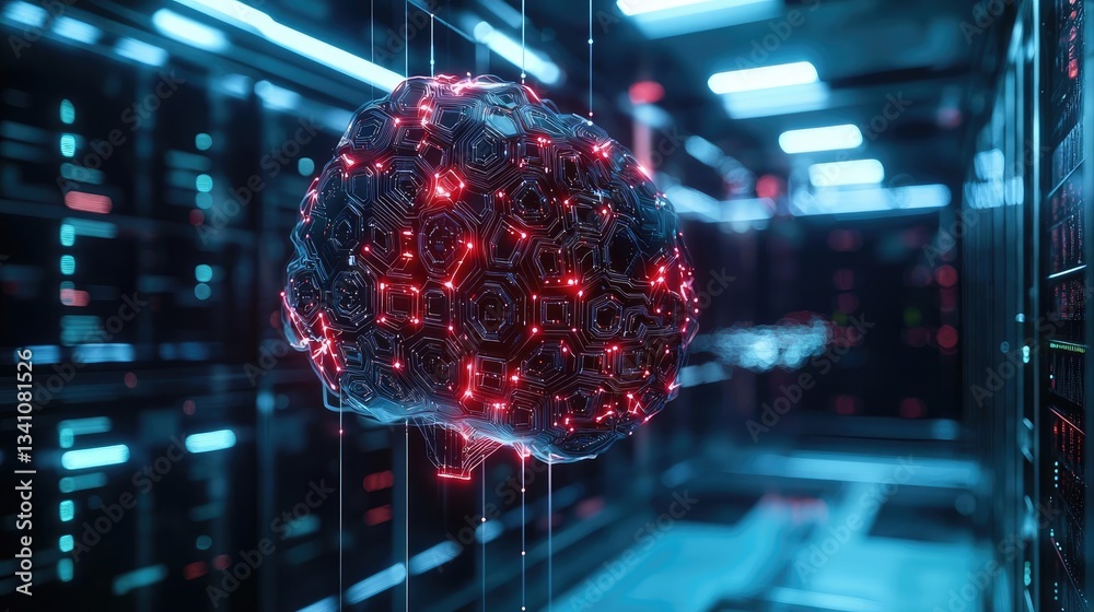 Poster Artificial intelligence database and future computing concept. Abstract digital representation of interconnected data streams.