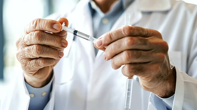 Diabetic patient injecting insulin with a syringe