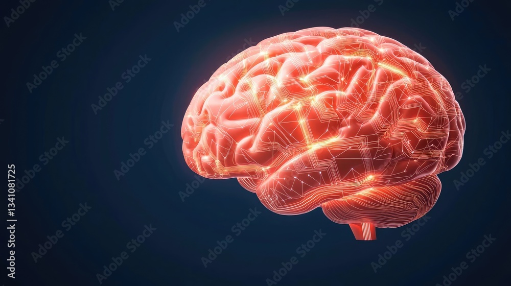 Aufkleber Artificial intelligence data circuit in cyberspace computing concept. A glowing brain illustration representing intelligence and creativity.