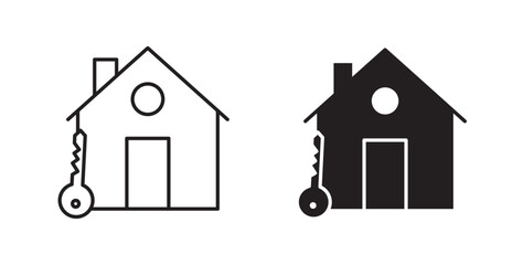 Selling or rent home icons in black fill and line style