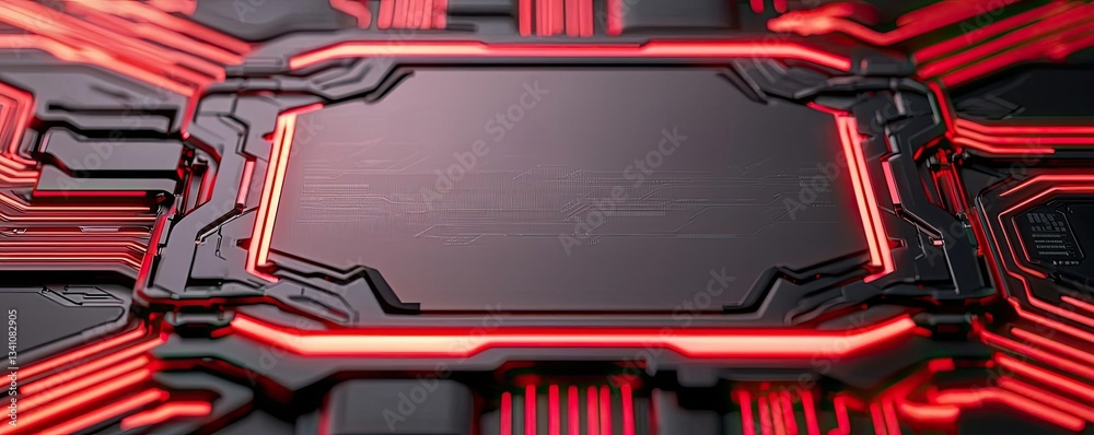 Aufkleber Cybersecurity database computing and data protection concept. Close-up of a futuristic circuit board with glowing red elements.