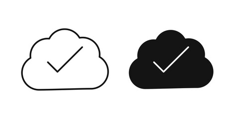 Saved to drive icons set in black colors on white background