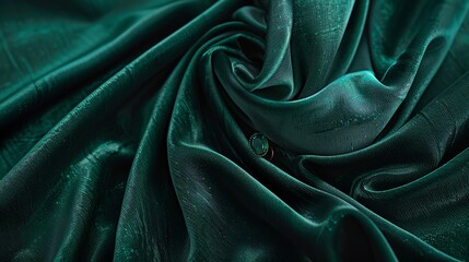 Fototapeta premium Close-up of a green fabric with a soft sheen and folds.
