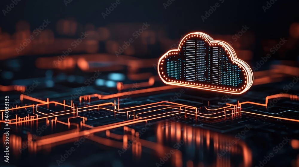 Aufkleber Cybersecurity protection in cyberspace and computing concept. Futuristic cloud computing concept with glowing connections.